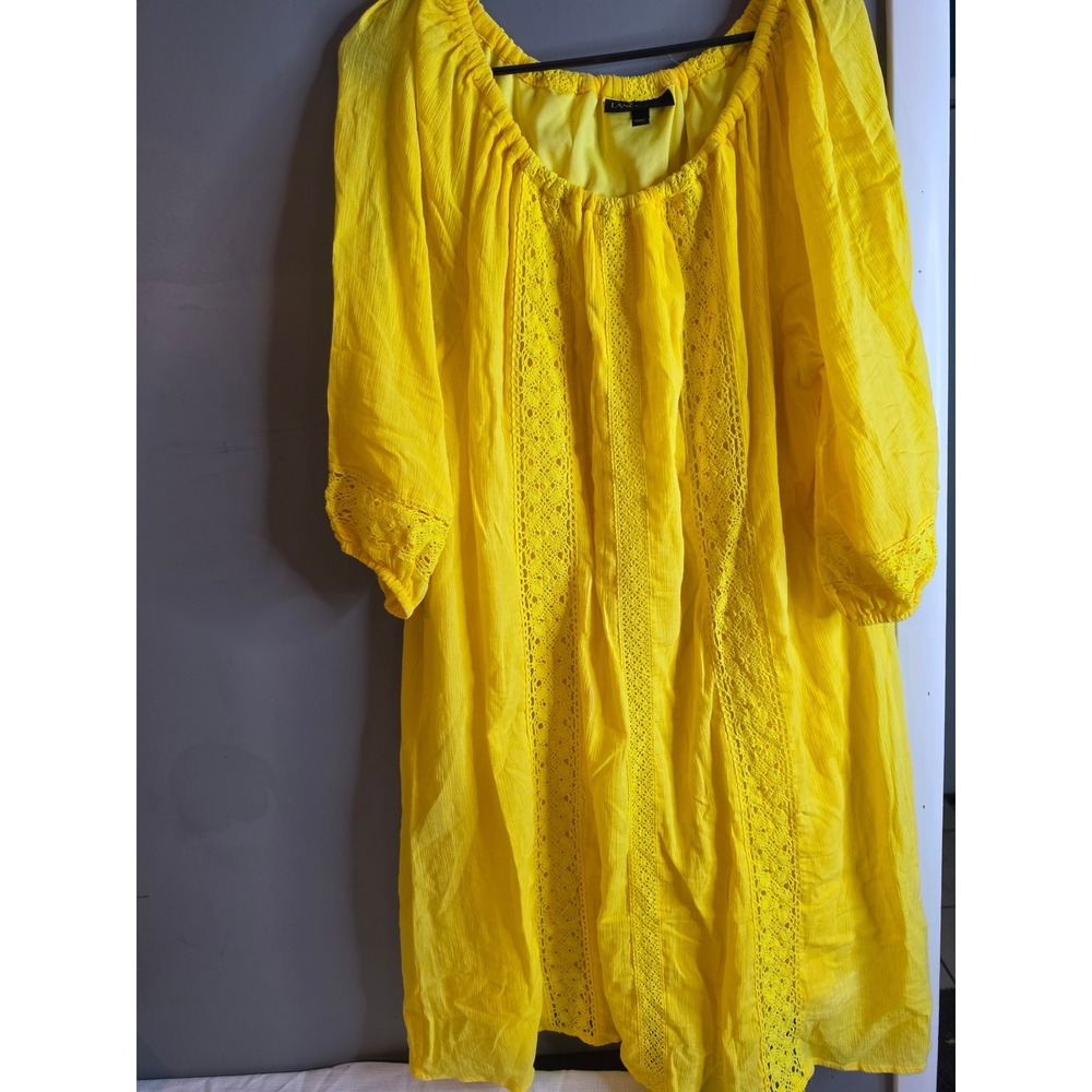 Lane Bryant Yellow Crochet Lace Crinkle Gauze Peasant Dress Plus Size 14/16